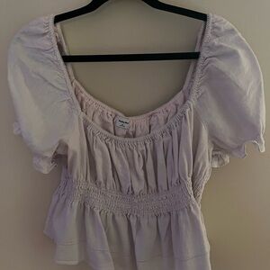 Sunday Best Purple Smocked Peplum Blouse with Puff Sleeves